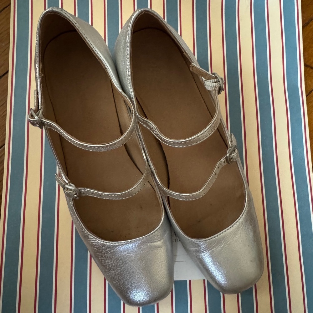 Madewell Metallic Silver leather Triple-Strap Mary Jane Flats - Women